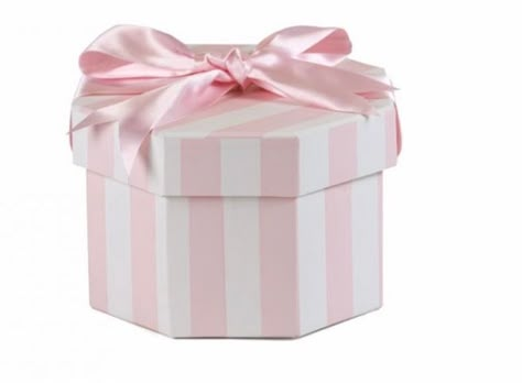 Pink & white candy-striped gift box. Edwardian Hat, Dress Box, Gift Png, Bridal Favors, Box Company, Gift Inspo, Hat Boxes, Pink Girly Things, Hat Box