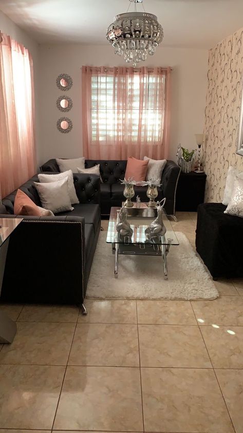 Pink And Black Living Room Ideas, Girl Apartment Decor, Apartment Decorating Living, Colourful Living Room Decor, Classy Living Room, First Apartment Decorating, Living Room Decor Colors, Apartment Living Room Design, Black Living Room