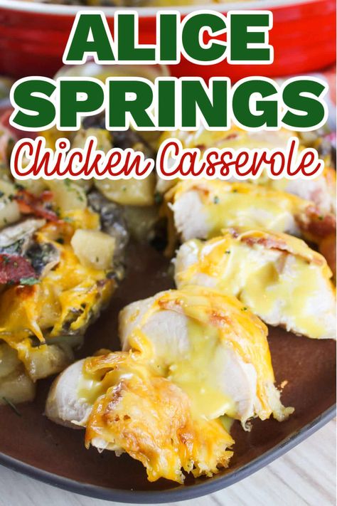 Crock Pot Alice Springs Chicken, Alice Springs Chicken And Potato Skillet, Alice Spring Chicken Casserole, Alice Springs Chicken Casserole, Outback Chicken, Leftover Chicken Casserole, Alice Springs Chicken Outback, Mushroom Cheese, Rotisserie Chicken Recipe