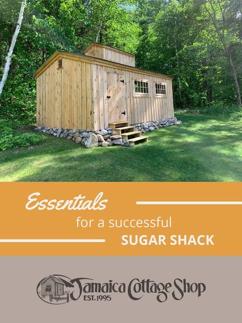 If you're interested in making large batches of maple syrup, maybe you're considering building a Sugar Shack. Many people might think that they can just use any old shed for boiling sap, but this isn't the case. There are particular design features that you should include in your sugar shack to turn your maple syrup production dreams into a reality! Maple Syrup Shack, Sugar Shack Ideas, Sugar Shack Plans, Backyard Homestead, Building Components, Simple Sugar, Sugar Shack, Maple Sugar, Shed Kits