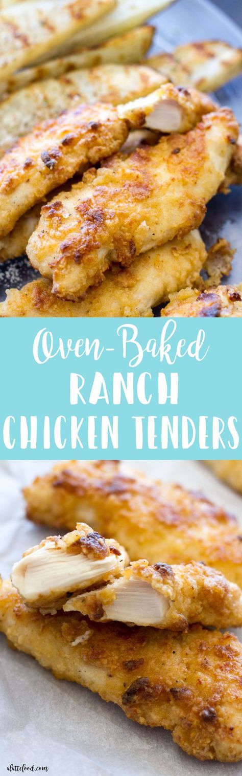 These Oven Baked Ranch Chicken Tenders are such an easy dinner recipe! These homemade chicken tenders are baked, not fried, and they get their ranch flavor from a ranch dressing marinade! The best homemade chicken tender recipe! Oven Baked Ranch Chicken, Baked Ranch Chicken Tenders, Potatoes Cakes, Ranch Chicken Tenders, Chicken Tender Recipe, Tender Recipes, Shower Recipes, Homemade Chicken Tenders, Baked Ranch Chicken