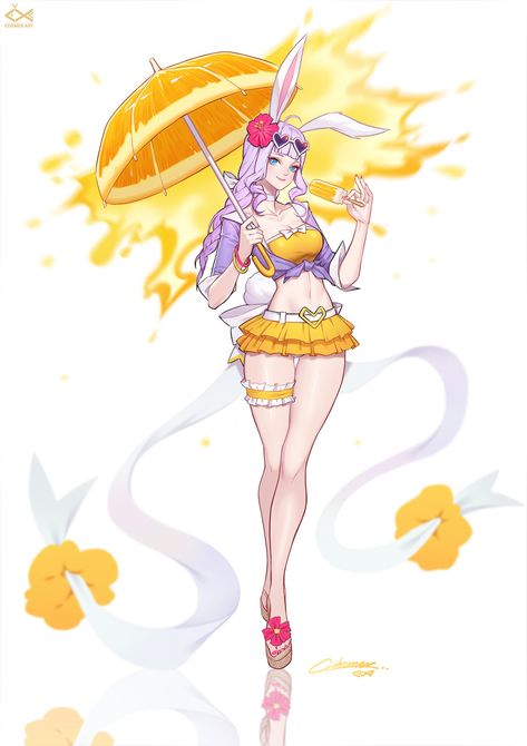 ArtStation - Orange summer Li , Citemer Liu Honor Of Kings, Female Armor, Fairy Aesthetic, Fantasy Pictures, Summer Skin, Korean Art, New Skin, Magical Girl, Fantasy Character Design