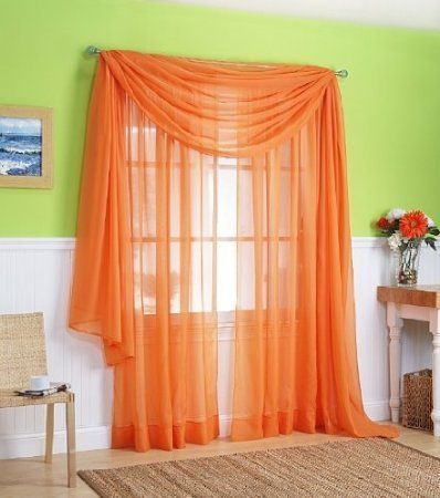 Orange Bedroom Decor Orange Curtains Living Room, Brown Sheer Curtains, Scarf Valance, Window Treatments Sheer, Orange Curtains, Voile Panels, Sheer Window Curtains, Decorative Curtain Rods, Apt Ideas