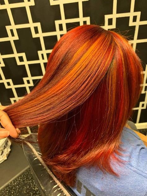 Red Orange Blonde Hair Black Women, Fall Color Silk Press, Black Hair Fall Colors, Strawberry Ginger Hair On Black Women, Ginger With Red Highlights, Burgundy And Ginger Hair, Ginger And Red Hair Black Women, Red And Blonde Hair Color Black Women, Summer Hair Colors For Black Women