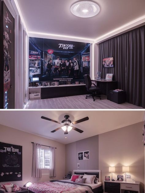 Transform your bedroom into a K-pop haven with Stray Kids inspired decor. Add a Stray Kids poster or album cover as a focal point, complemented by LED strip lights and a comfy bean bag chair for ultimate relaxation and fandom immersion. Stray Kids Poster, Comfy Bean Bag, Led Strip Lights, Strip Lights, Bag Chair, Kids Poster, Bedroom Aesthetic, Led Strip Lighting, Bean Bag