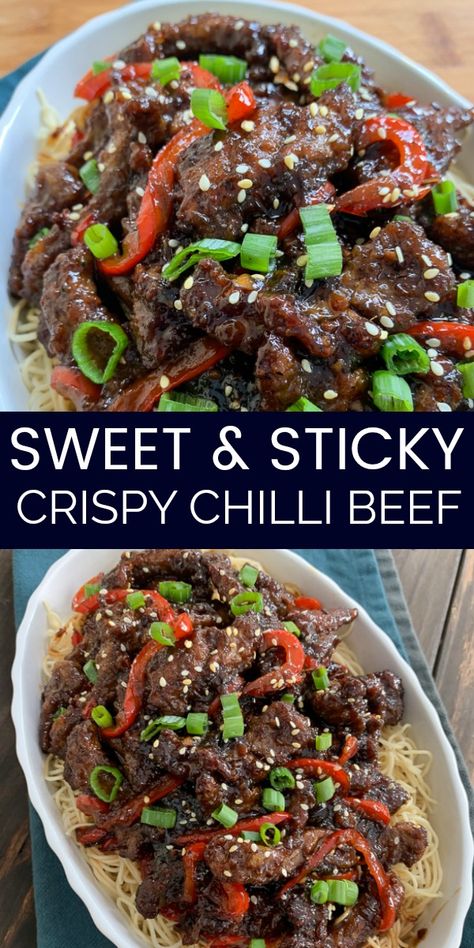 Sweet Chili Sauce Recipe Dinners Beef, Sweet Chili Beef, Sticky Beef Recipes, Sticky Chilli Beef, Sweet Chili Beef Stir Fry, Crispy Chili Beef Recipe, Chinese Crispy Beef Recipes, Sweet Chilli Beef, Crispy Chilli Beef Recipe