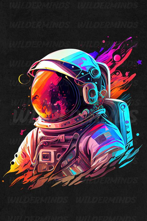 a portrait of an astronaut floating in space amidst a backdrop of vibrant colors and psychedelic patterns. Trippy Astronaut, Illustration Astronaut, Graphic Design T Shirt, Trippy Decor, Astronaut Floating In Space, Astronaut Drawing, Trippy Posters, Astronaut Illustration, Hippie Posters