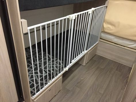 Crib In Camper, Rv Crib Ideas, Sleep Safe Bed, Caravan Bed, Caravan Bunk Beds, Bunk Bed Rail, Caravan Bunks, Camper Bunk Beds, Bunk Bed Crib