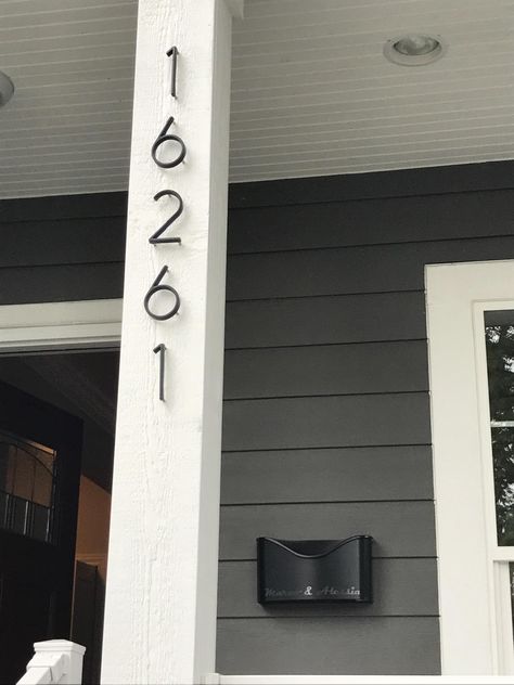 Porch Mailbox, Insulated Vinyl Siding, Craftsman Front Door, Craftsman Style Porch, Front Porch Posts, Post Mailbox, Restoration House, Rustic Front Porch, House Numbers Diy