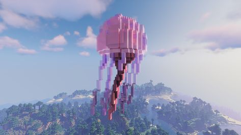 Minecraft Jellyfish House, Minecraft Building Ideas Ocean, Cool Minecraft Building Ideas, Minecraft End Building Ideas, Jellyfish Minecraft Build, Minecraft Wonderland Builds, Minecraft Jellyfish, Minecraft Floating, Jellyfish Minecraft