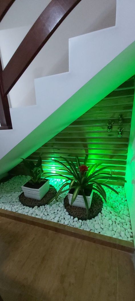 Staircase Under Design, Garden Under Staircase, Staircase Wall Decor Modern, Small Garden Under Stairs, Staircase Garden, Stairs Wall Decor Ideas, Interior Design Under Stairs, Under Stairs Ideas, Under Stairs Space