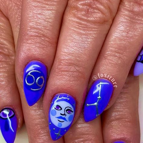 30th Nails, Moon Nails, Zodiac Designs, Water Signs, Get Nails, Zodiac Symbols, Purple Nails, Nail Design, Makeup Nails