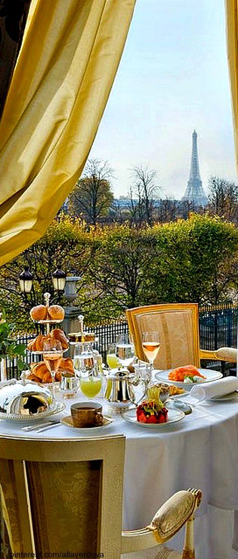 remembering breakfast in Paris...one of the best trips ever with my mom Breakfast In Paris, Paris Breakfast, I Love Paris, Paris Hotels, The Eiffel Tower, Cumbria, Dream Destinations, The Table, Dream Vacations