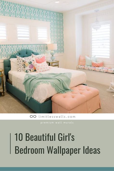 Whether your child is a lover of all things floral or polka dots, whether she's a toddler or teen, we have top 10 most beautiful girl's bedroom wallpaper ideas. Tap to read the article. | Limitless Walls - Premium Wall Murals Girls Bedroom Wallpaper Ideas, Bedroom Wallpaper Design, Preteen Bedroom, Wallpaper Design Ideas, Bedroom Wallpaper Ideas, Childrens Wall Murals, Girls Bedroom Wallpaper, Wallpaper Walls Bedroom, Wallpaper Design For Bedroom