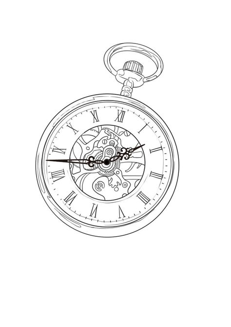 Tattoo Ideas Stencil Free Printable, Pocket Watch Outline, Pocket Watch Tattoo Stencil, Stop Watch Tattoo, Pocket Watch Tattoo Design, Memorial Tattoo Quotes, Tattoos Forearm, Pocket Watch Tattoos, Half Sleeve Tattoos Forearm