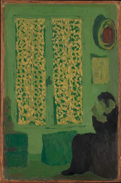 Édouard Vuillard | The Green Interior (Figure Seated by a Curtained Window) | The Met 1891 Eduardo Vuillard, Maurice Denis, Edouard Vuillard, Pierre Bonnard, Green Interior, Post Impressionism, Paintings I Love, Green Interiors, Post Impressionists