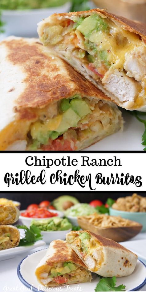 Chipotle Ranch Grilled Chicken Burrito, Chicken Avocado Tomato, Chicken Avocado Burrito, Burrito Ingredients, Burrito Recipe Chicken, Grilled Chicken Wraps, Chipotle Ranch Dressing, Ranch Sauce, Chipotle Ranch