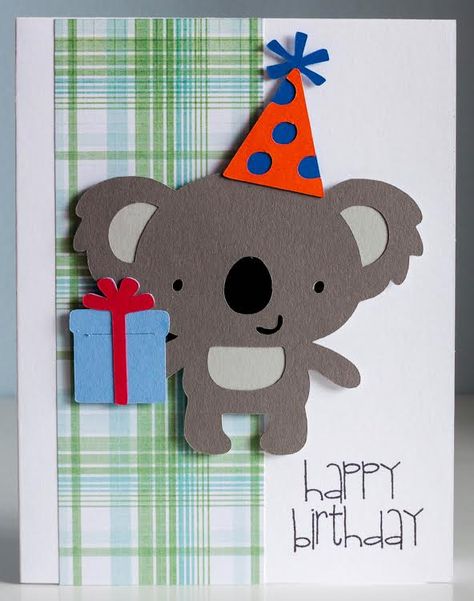 Birthday Card Cricut, Gardening Cards, Koala Birthday, Cricut Birthday Cards, Cards Masculine, 12 Birthday, Cricut Birthday, Create A Critter, Birthday Cards For Boys