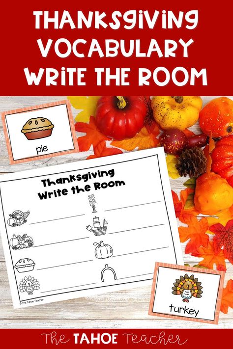 Practice spelling Thanksgiving vocabulary words with this simple and no prep write the room center. This November word work station is just right for pre-k, kindergarten, and first grade. Vocabulary Activities For Kindergarten, Thanksgiving Write The Room, Room Vocabulary, Teaching Digraphs, Fall Vocabulary, Word Work Stations, Room Activities, Thanksgiving Words, Write The Room