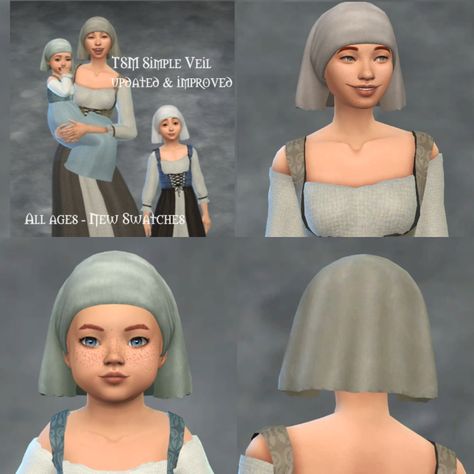 Sims 4 Medevial, Sims 4 Norwegian Cc, Sims 4 Medieval Headwear, Sims 4 1300s Cc, Sims 4 Medieval Hair, Peasant Hair, Medieval Veil, Sims Historical, Sims Royal