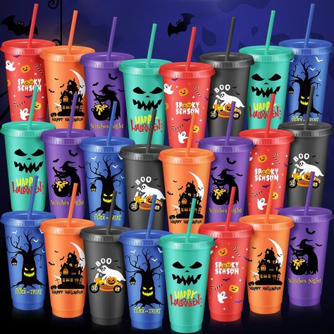 PRICES MAY VARY. Ample Quantity for Halloween: the package includes 24 pieces of Halloween cups with lids and straws in 6 styles, such as ghost, bat, witch, and etc., which are good for most occasions; Whether you're hosting a Halloween party, a family gathering, or any other event, they will provide you with enough drinkware to cater to all of your guests; You will not worry about running out of cups or constantly refilling them, which means you'll have time to enjoy the festivities Versatile D Halloween Cup Ideas, Cups With Lids And Straws, Boo Gift, Halloween Basket, Halloween Drink, Plastic Party Cups, Ghost Bat, Favor Cups, Halloween Baskets