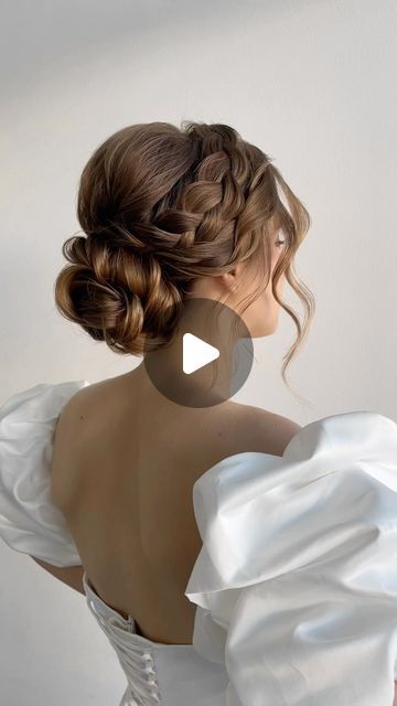 Wedding Bun Braid, Low Bun Hairstyles Wedding Bridesmaid Braided Updo, Formal Updo With Braid, Updo Bun With Braid, Easy Elegant Low Bun Tutorial, Braided Up Do Wedding, Fancy Bun Hairstyles For Long Hair, Low Bun With Braids Hairstyles, Braided French Twist