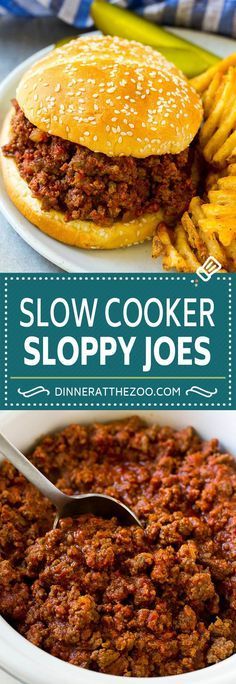 Slow Cooker Sloppy Joes Recipe | Crock Pot Sloppy Joes | Homemade Sloppy Joes #beef #slowcooker #crockpot #sandwich #dinneratthezoo Sloppy Joes Recipe Crock Pot, Sloppy Joes Homemade, Sloppy Joe Recipe Crock Pot, Crock Pot Sloppy Joes, Homemade Sloppy Joe Sauce, Slow Cooker Sloppy Joes, Sloppy Joe Recipe Easy, Homemade Sloppy Joe Recipe, Homemade Sloppy Joes