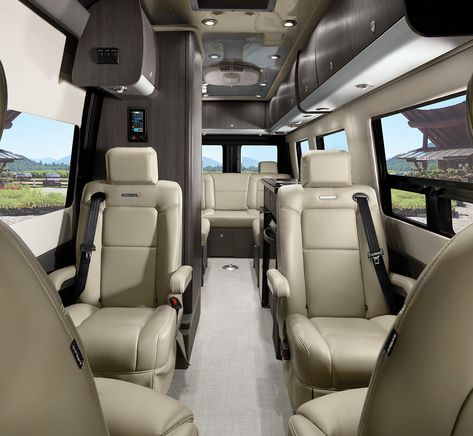 With seating for up to nine, the Airstream Interstate 24GL offers plenty of room for everyone in a comfortable and luxurious Mercedes-Benz Class B van. Airstream Interstate, Luxury Campers, Limo Bus, Mercedes Benz Classes, Luxury Van, Class B Rv, Travel House, Air Ride, Sprinter Van