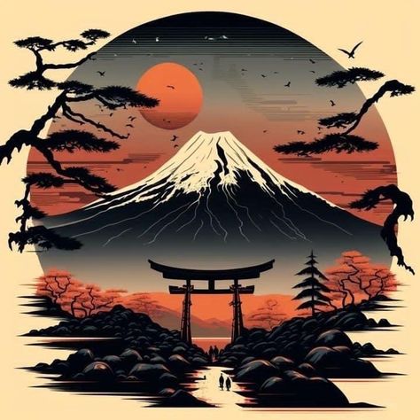 Arte Peculiar, Japanese Art Prints, Japon Illustration, Chinese Landscape, Japanese Tattoo Art, Samurai Art, Matte Painting, Mount Fuji, Art Prompts