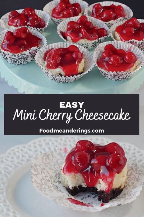 Individual Cheesecake Recipes, Mini No Bake Cheesecake, Berry Pie Filling, Mini Cherry Cheesecakes, Oreo Crust Cheesecake, Cherry Cheesecake Recipe, Finger Food Desserts, Individual Cheesecakes, Cheesecake Muffins