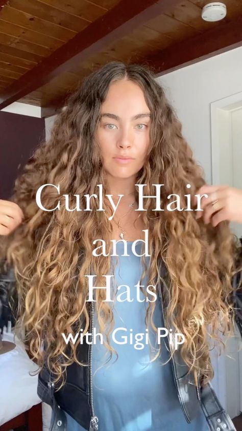 Curly Hair Hat Styles, Curly Hair In A Hat, Cowboy Hat Hairstyles Curly, Hats And Curly Hair, Curly Hair With Cowboy Hat, Baseball Hat With Curly Hair, Curly Beachy Hair, Curly Hair In Hat, Curly Hair Cowgirl