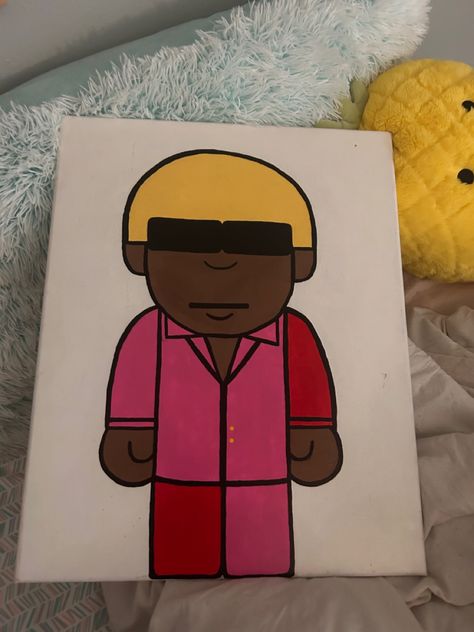 Tyler The Creator Canvas Painting, Tyler The Creator Painting, Drawing Skateboard, Tyler The Creator Drawing, Pink Canvas Art, Canvas Art Projects, Collage Art Projects, Canvas Drawing, Hippie Painting