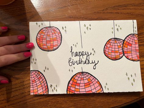 Aesthetic disco ball birthday card Birthday Card Ideas For 18th Birthday, 21 Birthday Card Ideas Handmade, Disco Ball Birthday Card, 18th Bday Card Ideas, Birthays Card Aesthetic, Disco Ball Drawing Simple, 18th Birthday Card Ideas Handmade, 17 Birthday Card, 21st Birthday Card Ideas