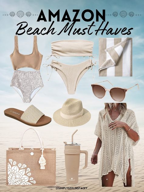 Beach Neutral Beach Outfits, Amazon Must Haves Summer, Amazon Beach Outfits, Amazon Beach Must Haves, Amazon Beach Vacation Outfits, Beach Weekend, Beach Vacation Outfits, Hawaii Honeymoon, Beach Gear