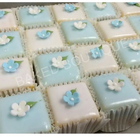 Petit Fours Petit Fours Decorations, Blue Petit Fours, Bridal Shower Petit Fours, Gender Reveal Petit Fours, Blue And White Petit Fours, Wedding Shower Petit Fours, Floral Petit Fours, Baby Shower Petit Fours, Petit Fours Wedding