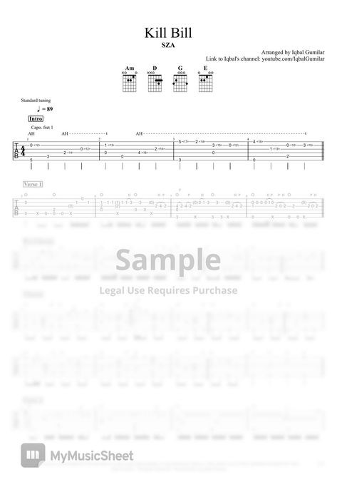 This is SZA-Kill Bill by Iqbal Gumilar. Instruments: Acoustic Guitar / Pages：2 / Difficulty：Normal / Lyrics：Not Included / Chord：Included Kill Bill Guitar, Guitar Tabs Acoustic, Fingerstyle Guitar, Emo Wallpaper, Kill Bill, Guitar Tabs, Guitar Chords, Acoustic Guitar, Guitar