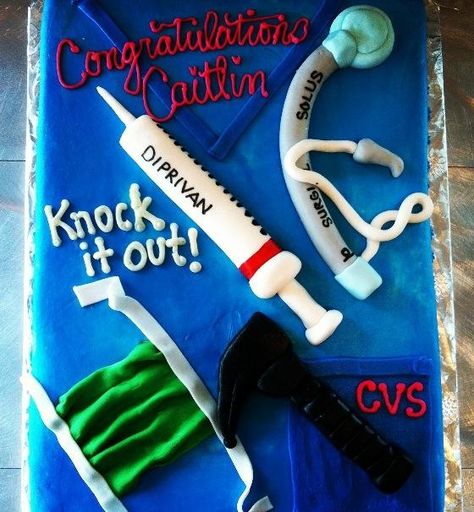 My cake for my CRNA graduation! Anesthesiologist Cake, Big Hero 6 Cake, Crna Graduation, Medical Cake, Crna School, Nurse Anesthesia, Nurse Practitioner School, Mini Cake Recipe, Nursing School Prerequisites