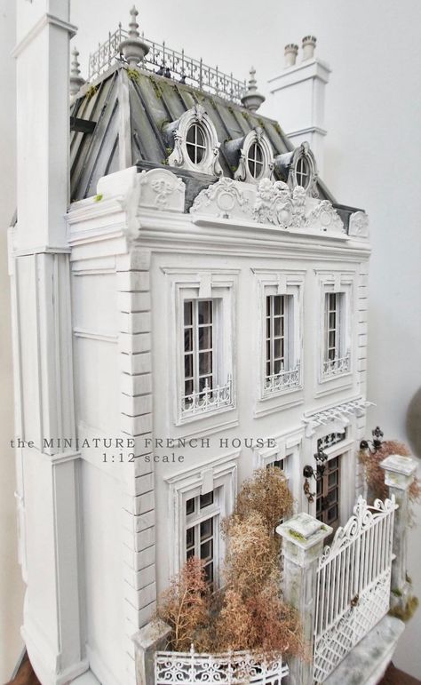 The Miniature French House... - The Miniature French House Country Dollhouse, Mini House Plans, French Doll House, Castle Dollhouse, Paris Rooftops, Christmas Tree Pictures, French Exterior, Doll House Plans, Doll House Crafts