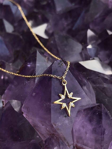 Simple Elegant Necklace, Gold Crystal Necklace, North Star Necklace, Necklace Stack, Celestial Necklace, Fashion Sketch, Star Jewelry, Necklace Size, Timeless Jewelry