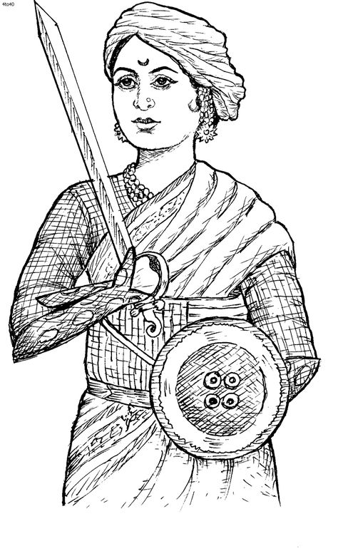 Dresses Coloring Pages, Women Freedom Fighters, Rani Lakshmi Bai, Lakshmi Bai, Person Sketch, Army Drawing, Indian Freedom Fighters, Dancing Drawings, Naruto Sketch Drawing