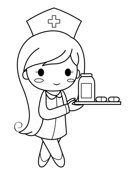 Printable Nurse with Medicine Coloring Page Tent Coloring Pages, Anime Doctor Drawing, Nurse Coloring Pages, Nurse Drawing, Nurse Cartoon, Doctor Drawing, Drawing Videos For Kids, Nurse Art, Color Pages