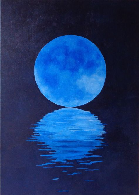 Paintings With Dark Blue Background, Blue Art Painting Easy, Blue Moon Painting Acrylic, Paintings With Blue Backgrounds, Abstract Moon Painting, Blue Painting Ideas Easy, Painting Ideas Blue, Blue Painting Ideas, Blue Moon Painting