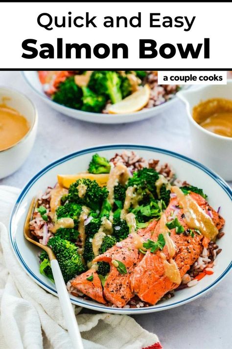 Salmon Bowl Easy, Salmon Bowl Recipe, Recipe With Rice, Salmon And Broccoli, A Couple Cooks, Vegan Recipes Plant Based, Salmon Bowl, Healthy Salmon Recipes, Vegetarian Cookbook