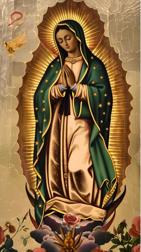 Virgin Guadalupe Wallpaper, Mexican Catholic Art, Mother Mary Wallpaper, Catholic Wallpaper, Stained Glass Church, Virgin Of Guadalupe, Mama Mary, Angel Sculpture, Religious Pictures