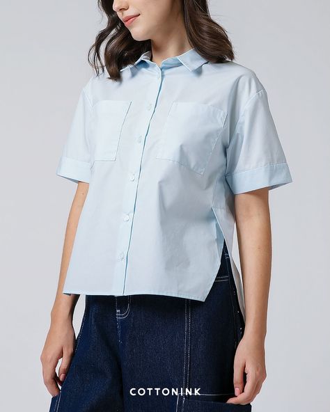 Light Blue Shirt Outfit, Instagram Cool, Utility Shirt, Light Blue Shirts, July 28, Basic Dress, Blue Light, Shirt Outfit, Jakarta