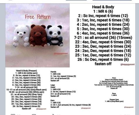 Crochet Plush Pattern Free Easy, We Bare Bears Crochet Free Pattern, Free Written Crochet Patterns, Free Crochet Plushie Patterns, Written Crochet Patterns, Wine Crochet, Crochet Tiny, Crochet Tutorial Pattern, Cozy Cover