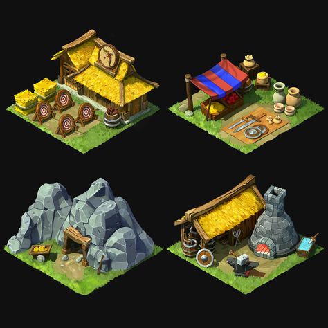 ArtStation - Isometric strategy game (IN PROGRESS), Guilherme Barbosa (Guilo) Game Architecture, City Builder Games, Isometric Game, Habbo Hotel, Icon Game, Environment Props, 동화 삽화, Farm Games, 2d Game Art