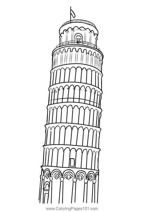 The Leaning Tower, Pisa, Italy Coloring Page Leaning Tower Of Pisa Tattoo, Italy Aesthetic Drawing, Pisa Tower Drawing, Pisa Tattoo, Leaning Tower Of Pisa Drawing, Pisa Sketch, Italy Drawing Easy, Italy Crafts For Kids, Italy Coloring Pages