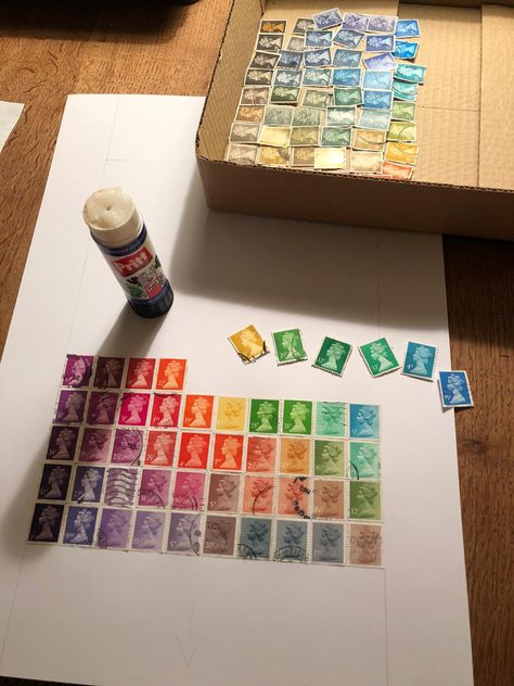 Crafts Using Old Postage Stamps, Aesthetic Stamps, Stamps Aesthetic, Stamp Collection Ideas, Pride Artwork, Postage Stamps Crafts, Sentimental Art, Recycling Projects, Oak House