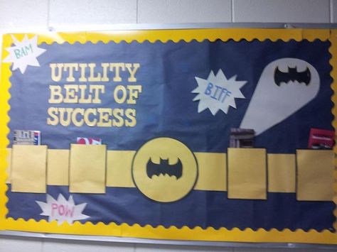 Batman Classroom, Super Hero Classroom, Classroom Sayings, Hero Bulletin Board, Batman Decorations, Superhero Bulletin Boards, Superhero School, Ideas For The Classroom, Batman Decor